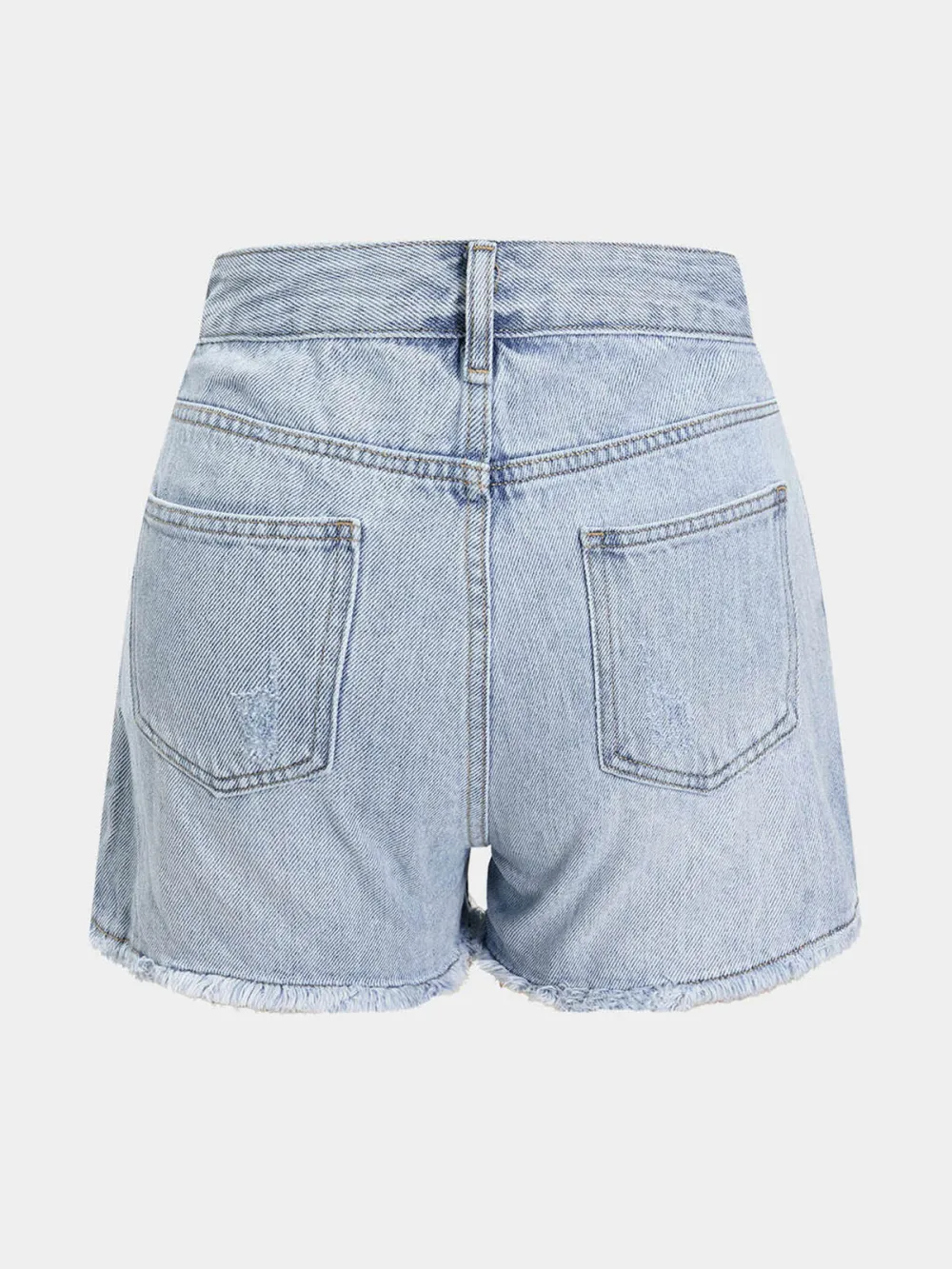 Bead Chain Distressed Denim Shorts