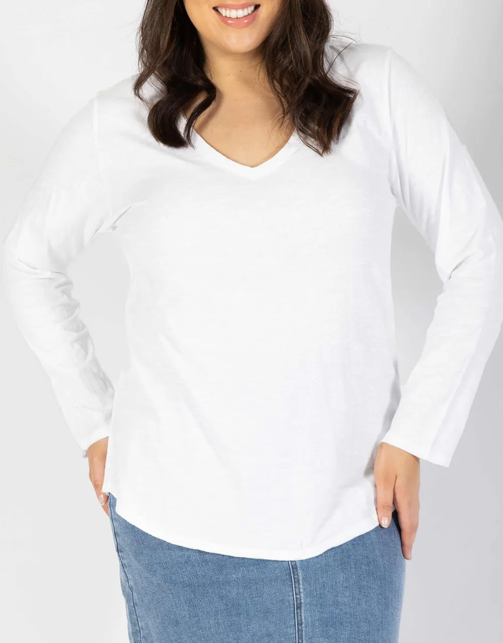 White Stripe Original V-Neck Long Sleeve T-Shirt