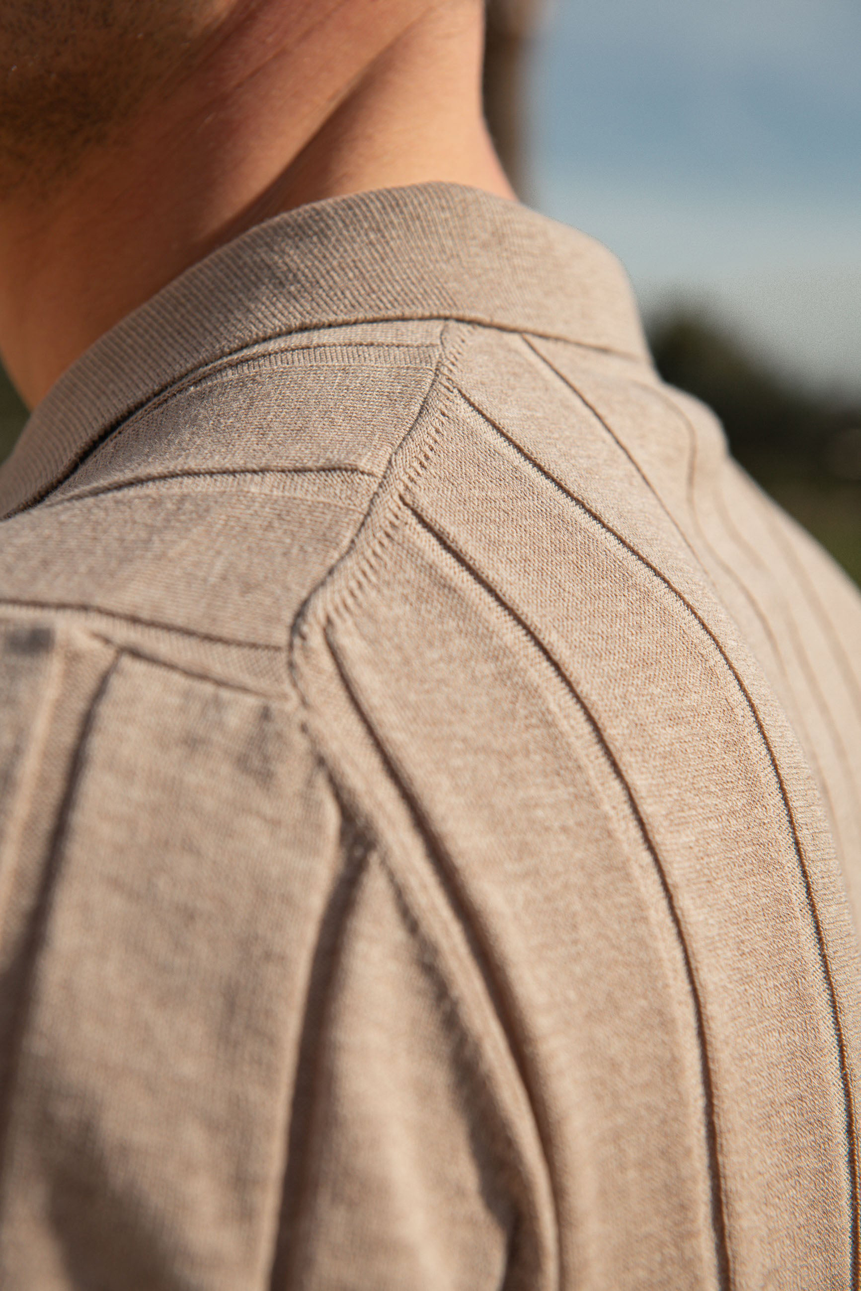 Taupe Ribbed Knit Polo