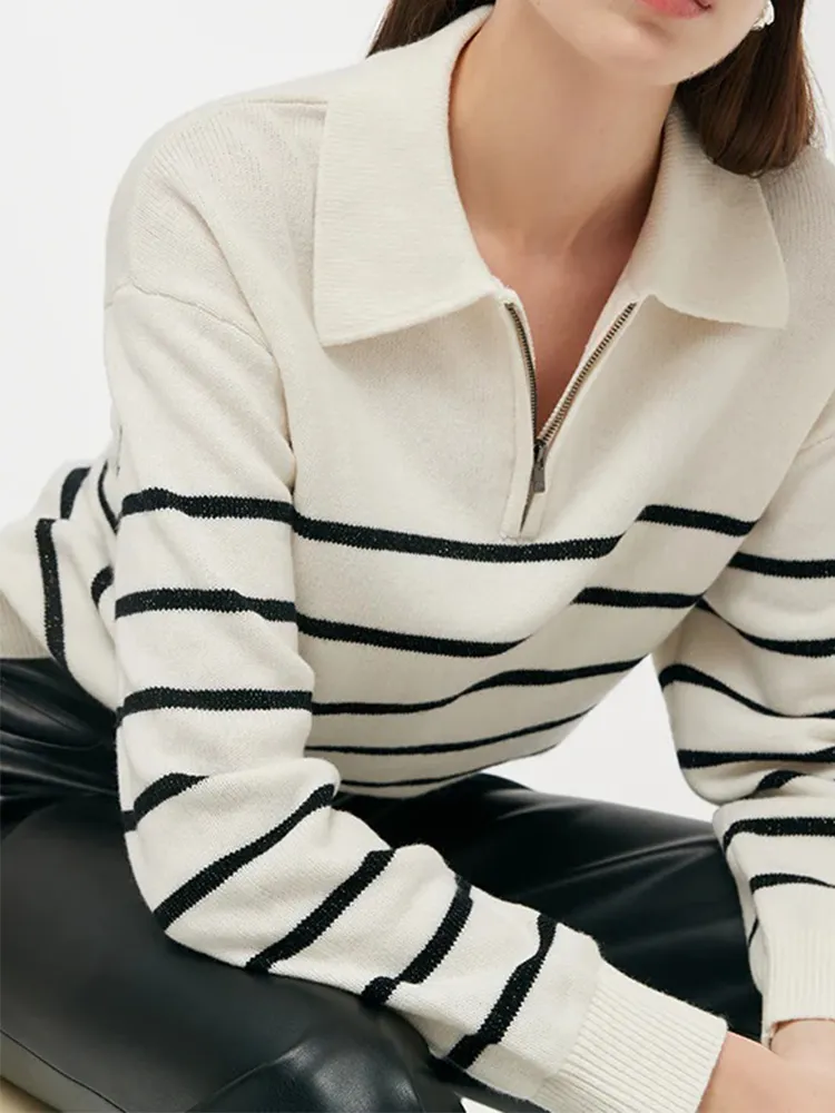 Wool Black And White Stripe Women Sweater