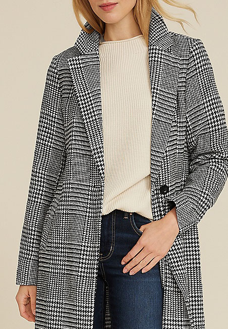 One Button Houndstooth Dress Coat