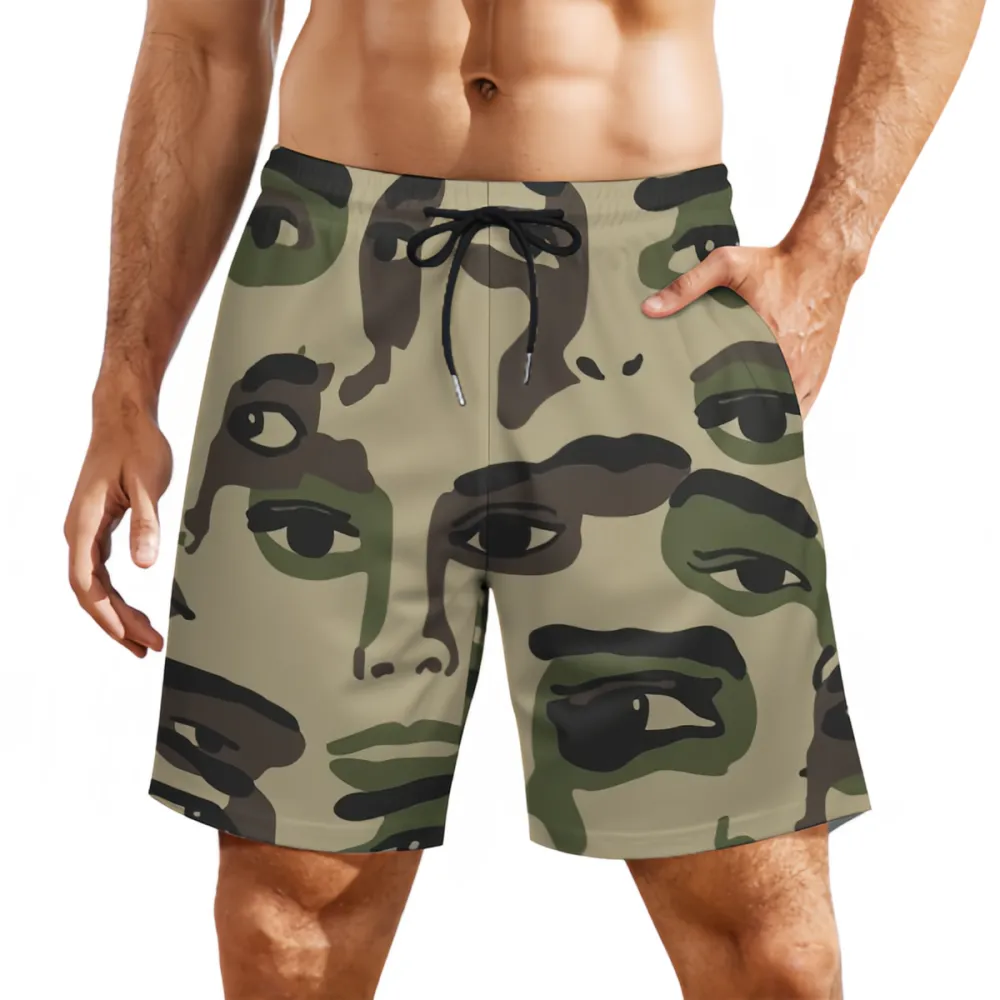 Artistic Camouflage Print Sports Board Shorts