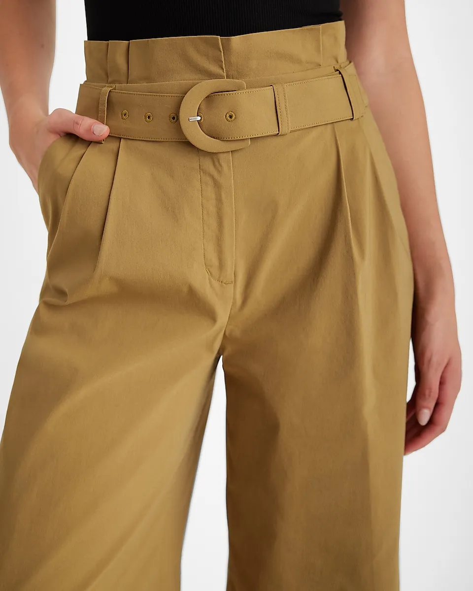 Super High Waisted Belted Paperbag Wide Leg Pant