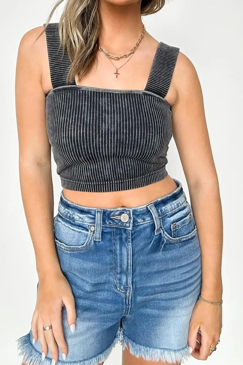 Ribbed Square Neck Tank Top