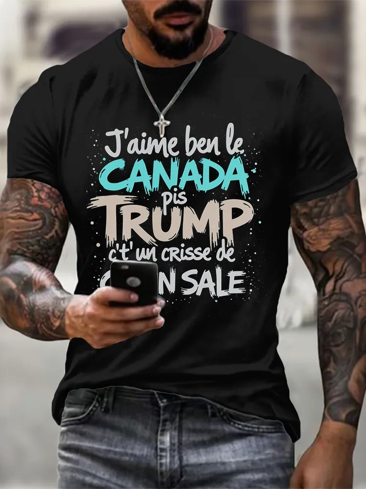 Men'S Slogan Short Sleeve Crew Neck Cotton Print T-Shirt