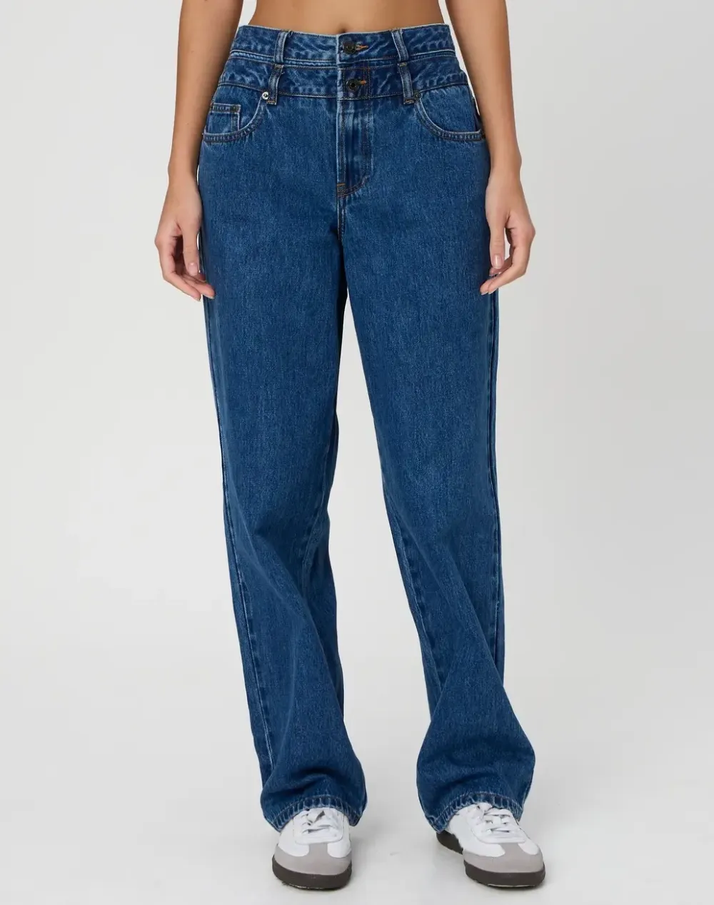 Double Waistband Straight Leg Jean