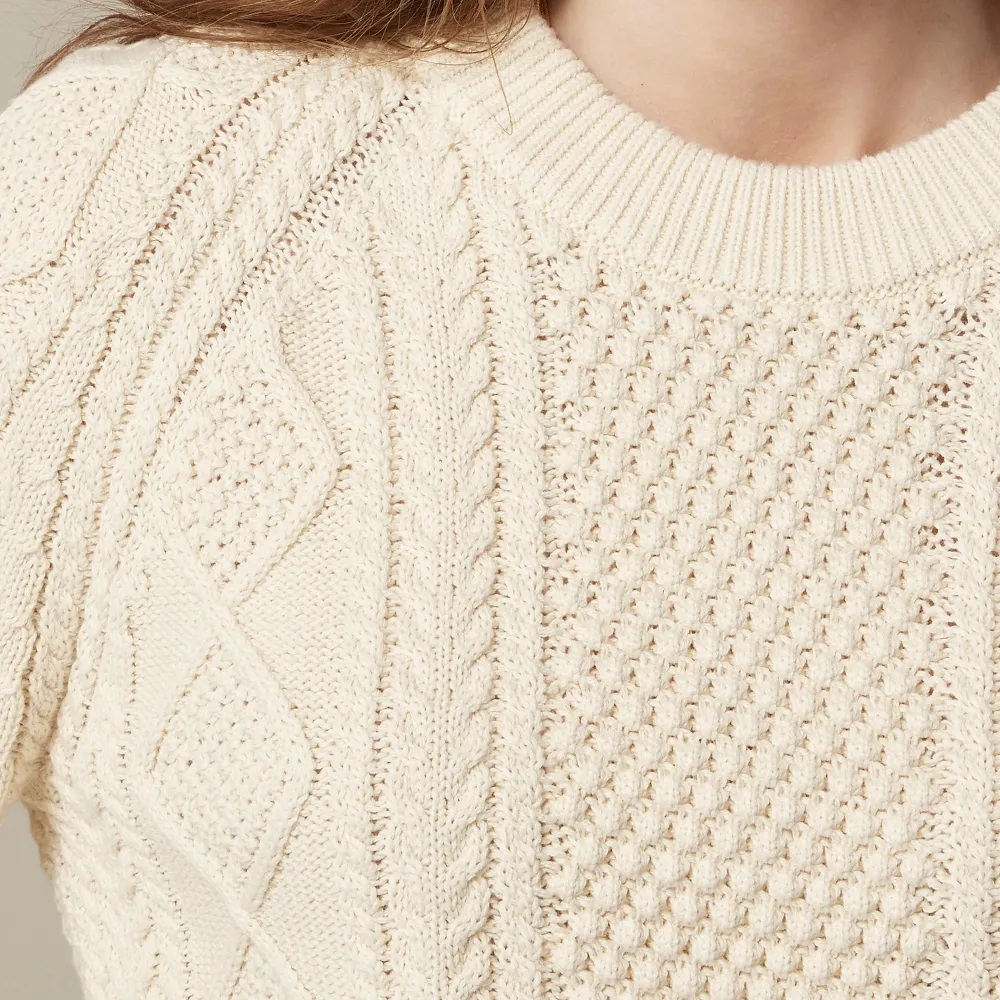 Cotton cable-knit crewneck sweater