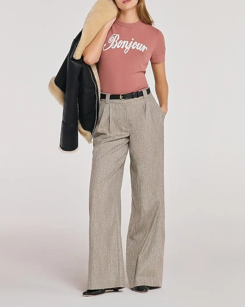 Textured Herringbone High Waisted Relaxed Trouser