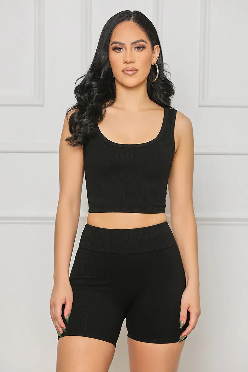 Contour Ribbed Biker Short Set (Black)- FINAL SALE
