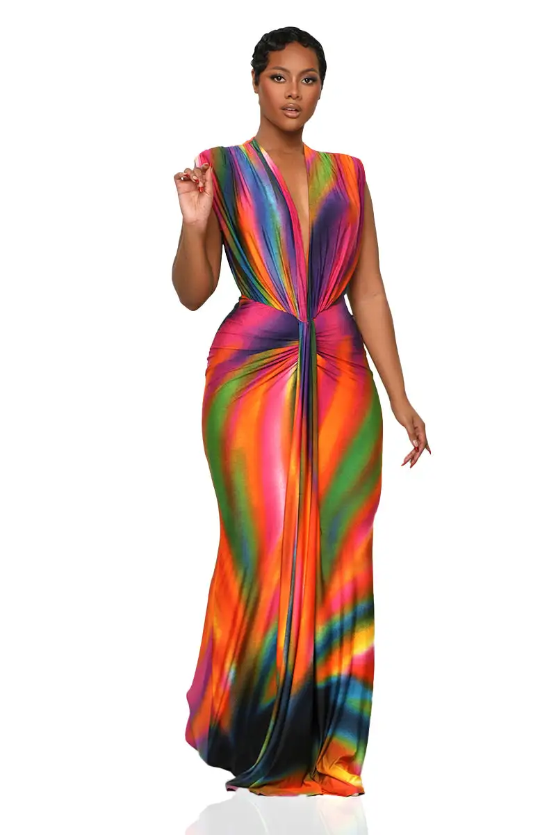 Weekend Dreams Rainbow Maxi Dress (Purple Multi)