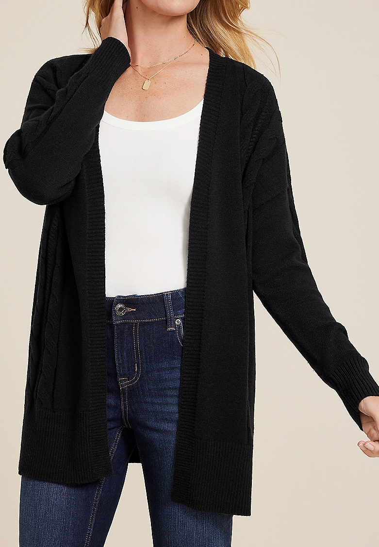 Cable Stitch Open Front Cardigan