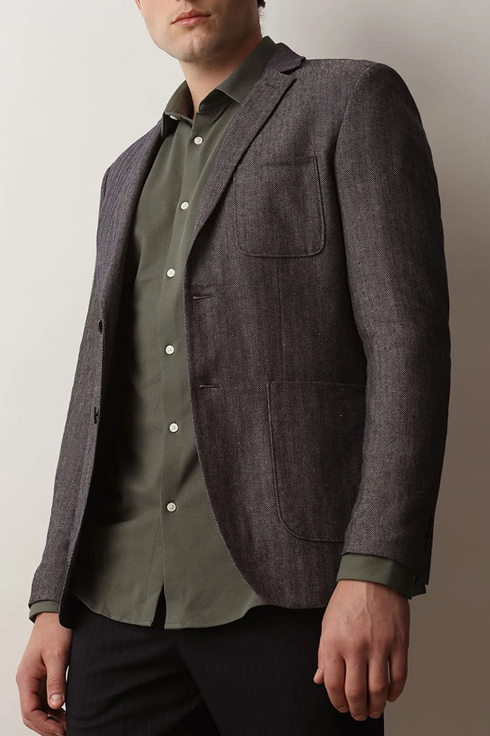 Beige Textured Linen Casual Blazer