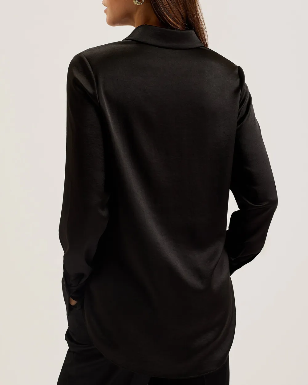 Sonora Long Line Satin Shirt Black