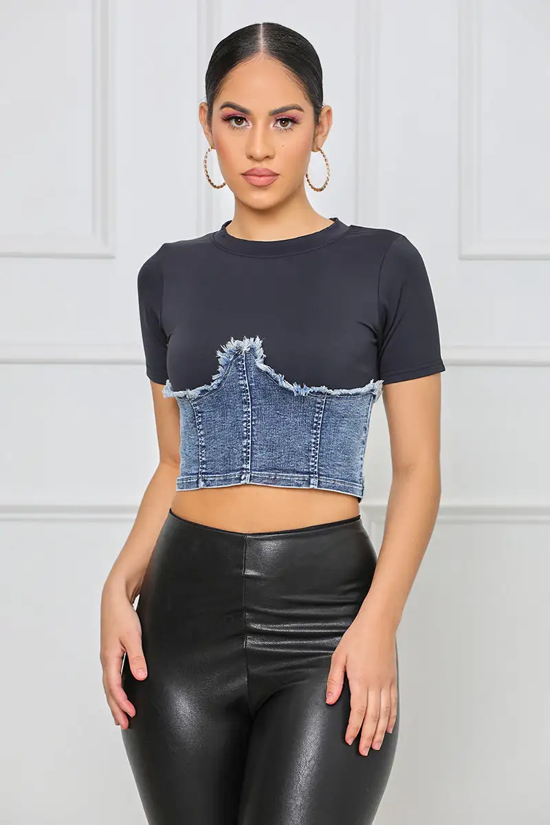 Mixed Emotions Denim Corset Top