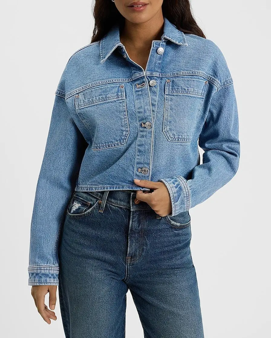 Medium Wash Cropped Denim Shacket