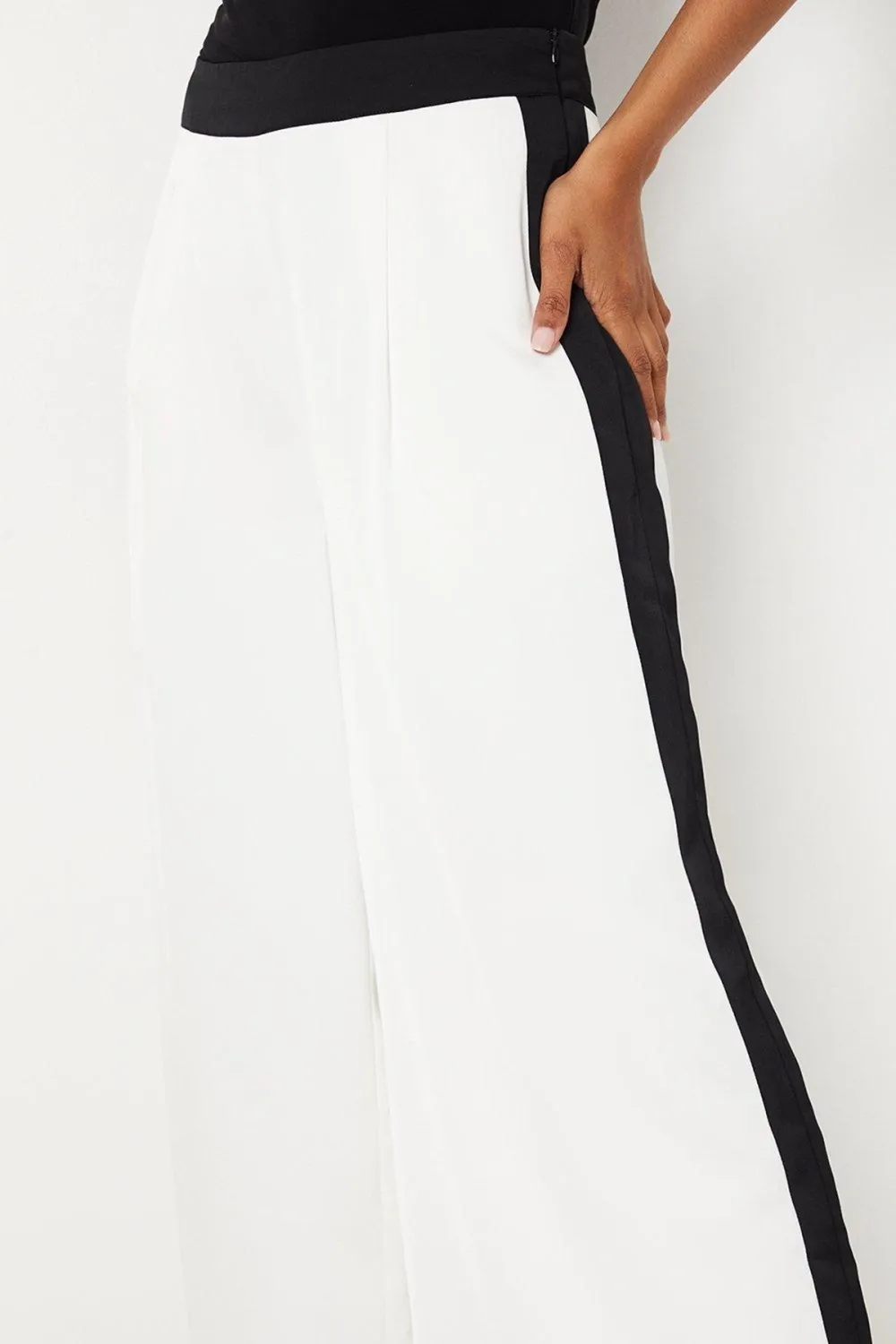 Contrast Panelled Satin Wide Leg Trousers