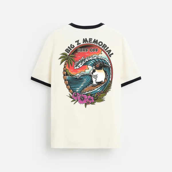 Beach Surfing Printed Color-Matching T-Shirt