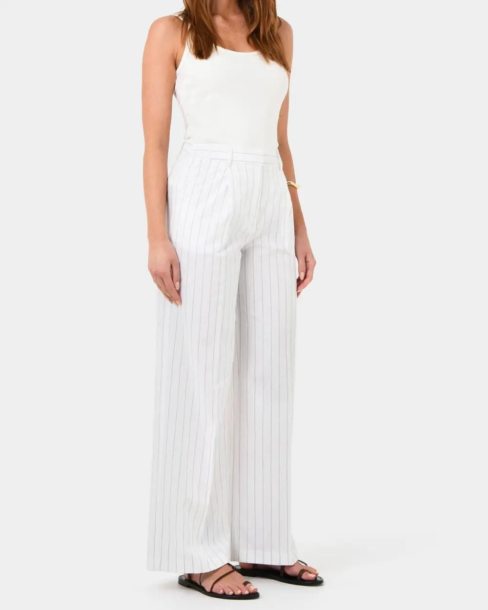 Stripe Cotton Blend Pants -Lvory Brown