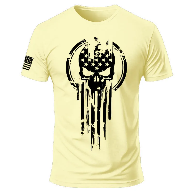 American Soldier T-Shirt - Casual Crew Collar, Short Sleeves, Lightweight Cotton Shirt, Suitable For All Seasons - Men'S Wear, Top