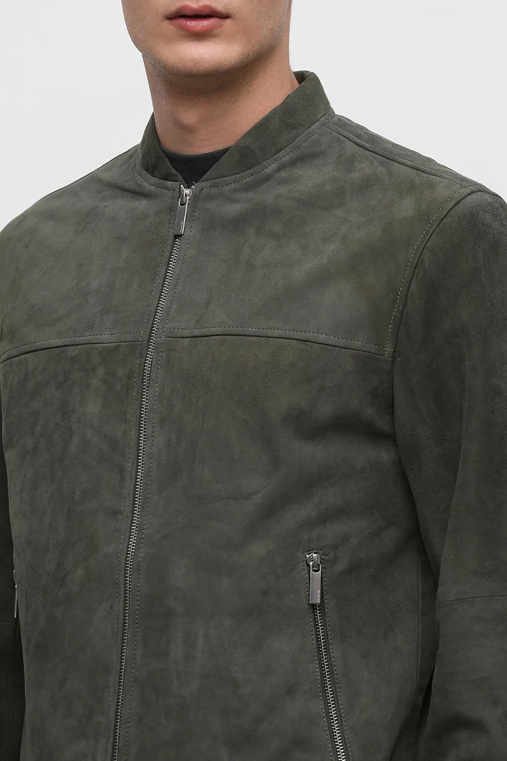 Green Suede Bomber Jacket