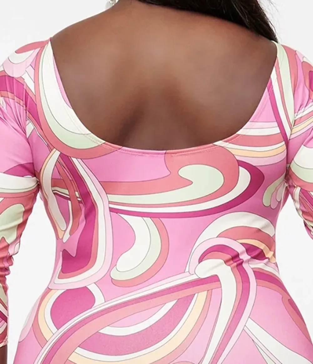 Barbie X Unique Vintage Plus Size 1990s Pink Abstract Totally Hair Mini Dress