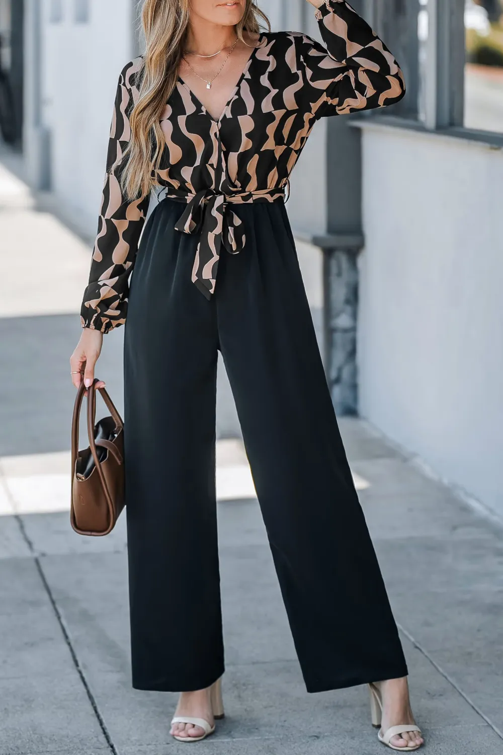 Long Sleeve Top & Tapered Leg Pants Jumpsuit