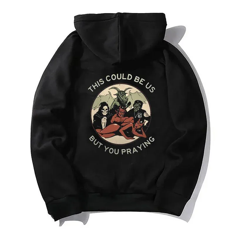THIS COULD BE US Skull Demon Black Print Hoodie