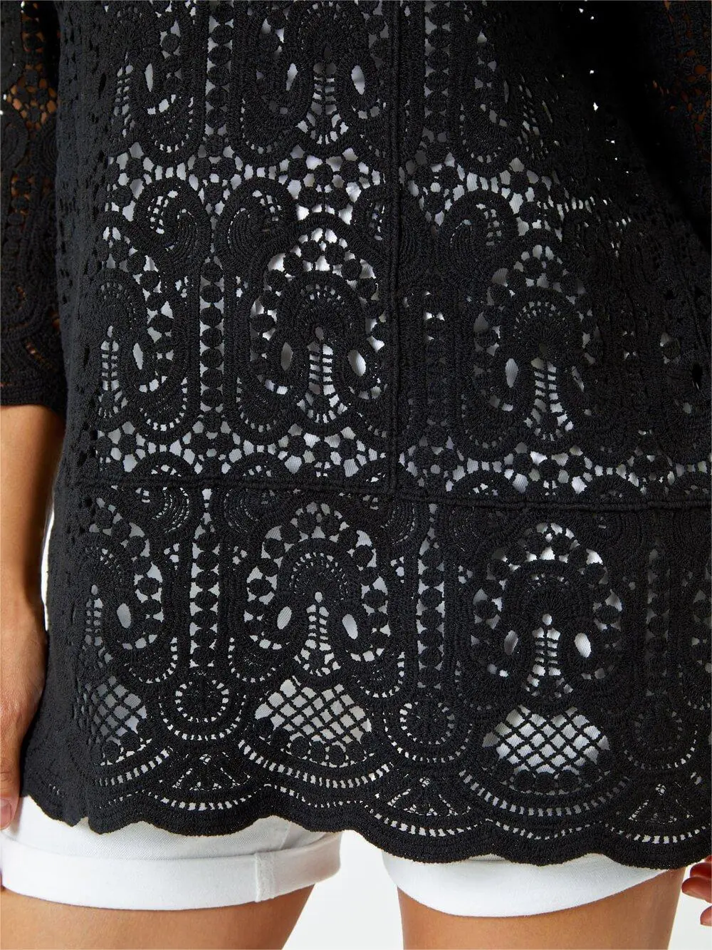 Black Cotton Crochet Tunic Top