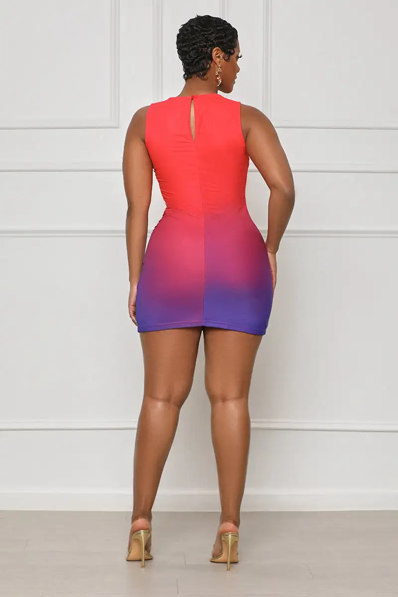 Evening Sunset Ombre Mini Dress (Red Multi)-FINAL SALE