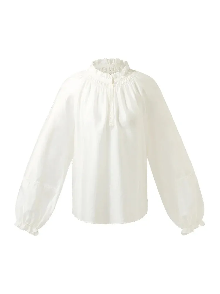 Tencel Loose Ruffle Neck Women Blouse