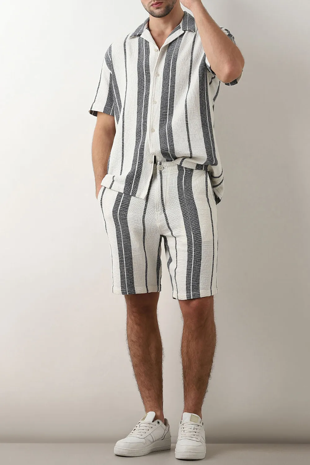 White Striped Co-ord Set Shorts