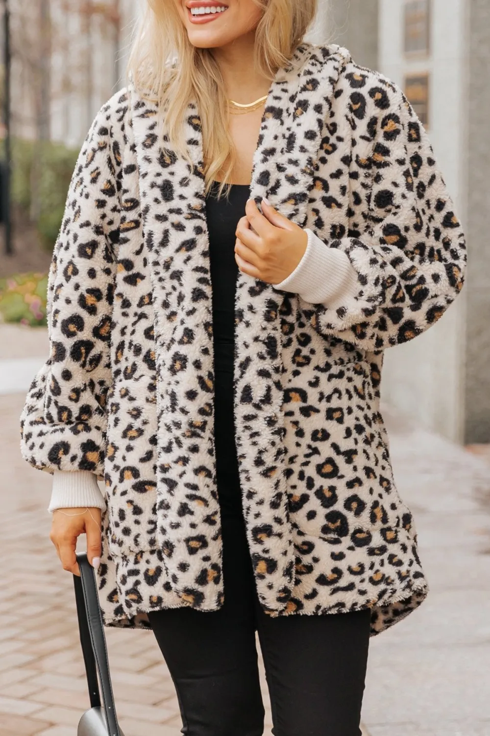 Leopard Teddy Fleece Hooded Cardigan