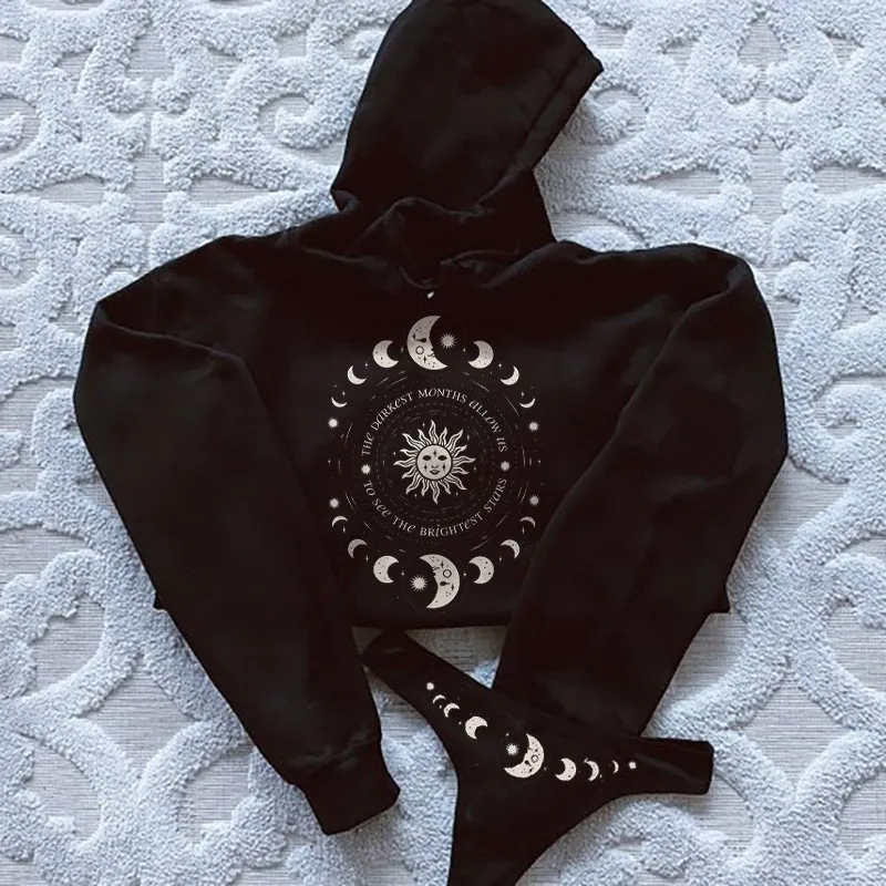 The Darkest Months Allow Us To See The Brightest Stars Printed Women's Cropped Hoodie & Thong Sets