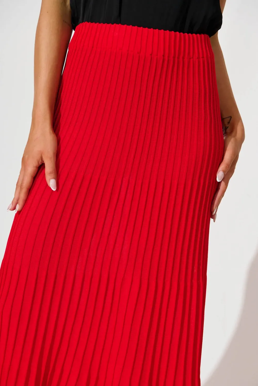 Red Pleated Maxi Skirt