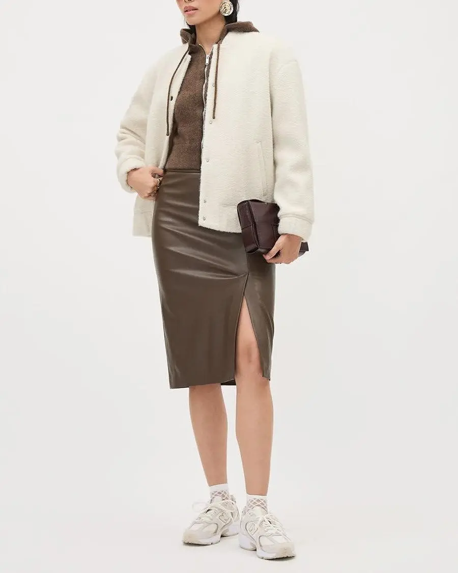 Faux Leather Pencil Midi Skirt