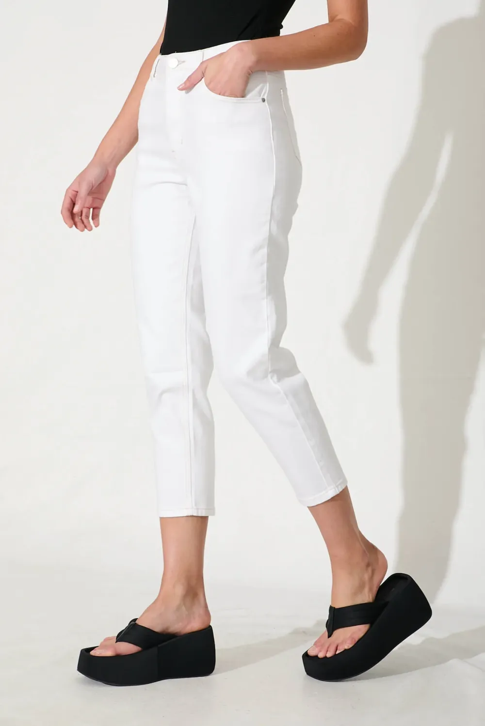 White High Waisted Cropped Jeans
