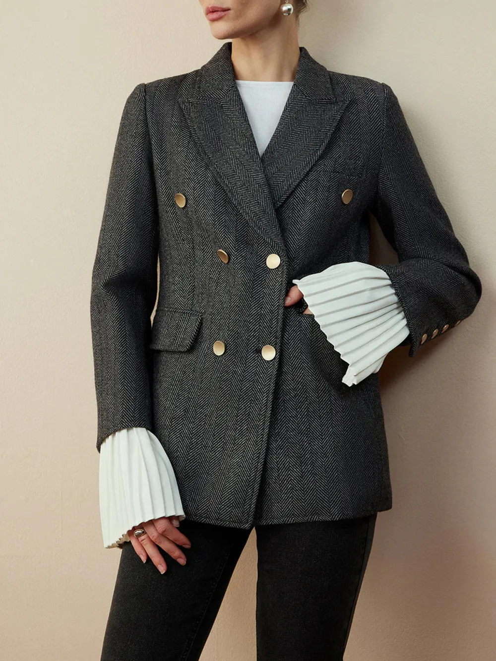 Wool-Blend Metal Double-Breasted Blazer