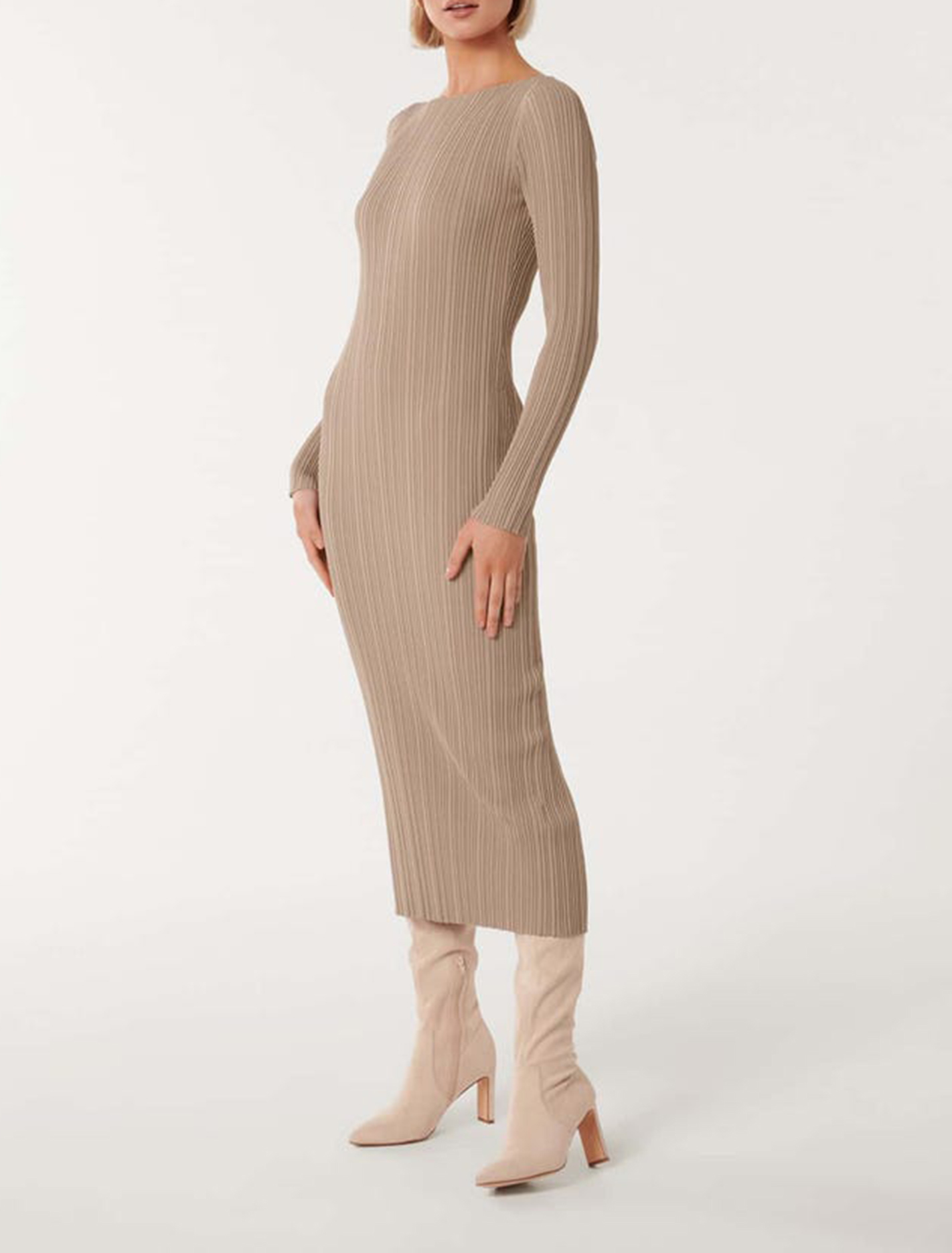 Evie Long-Sleeve Rib Knit Dress