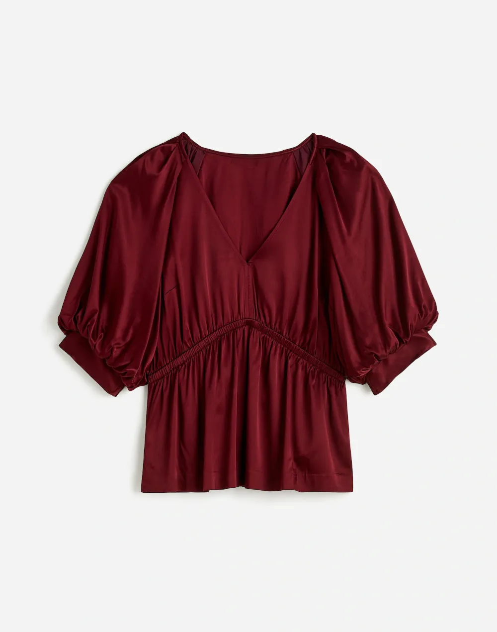 Shirred Puff-Sleeve Top in Satin