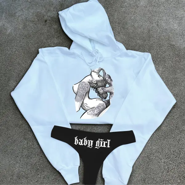 Baby Girl Printed Women's Cropped Hoodie & Thong Sets
