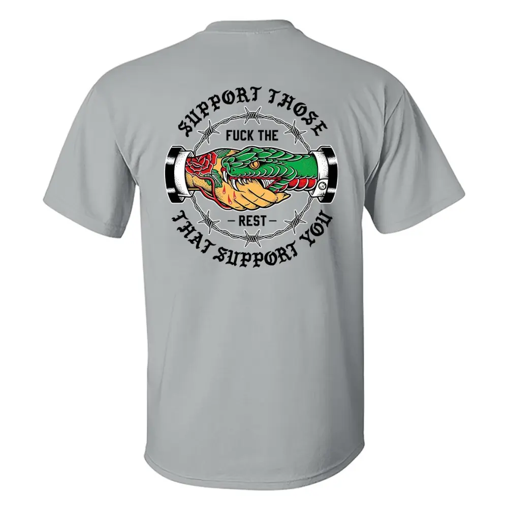 SUPPORT THOSE THAT SUPPORT YOU Snake Graphic Black Print T-shirt
