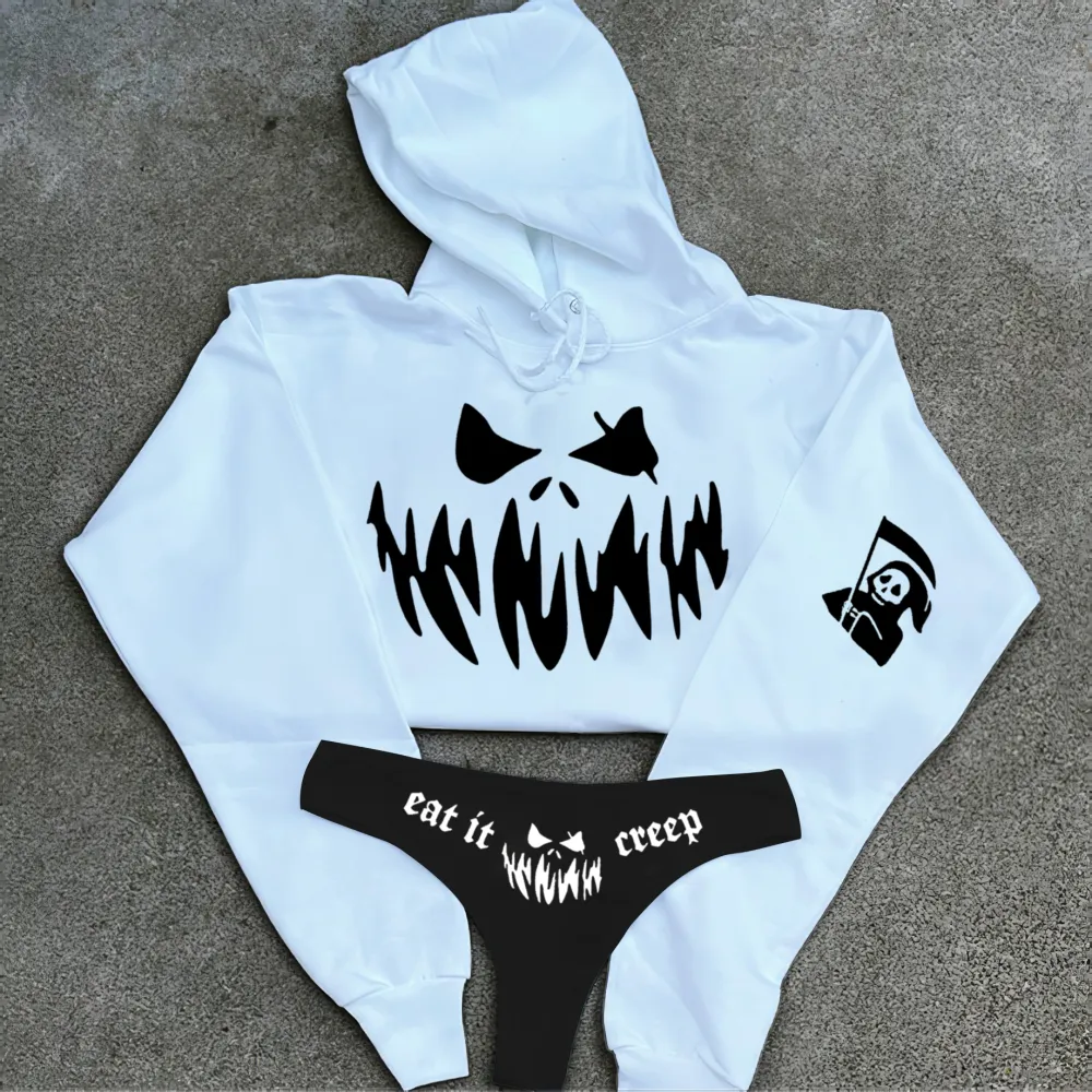 Eat It Creep Printed Women's Cropped Hoodie & Thong Sets