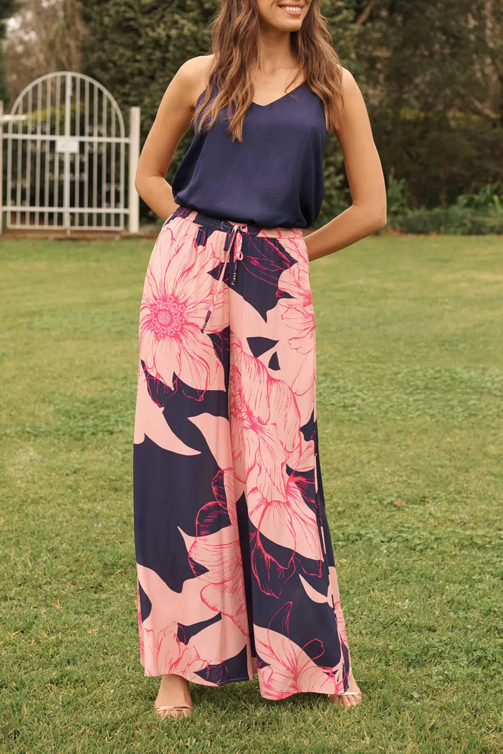 Navy Satin Cami Top