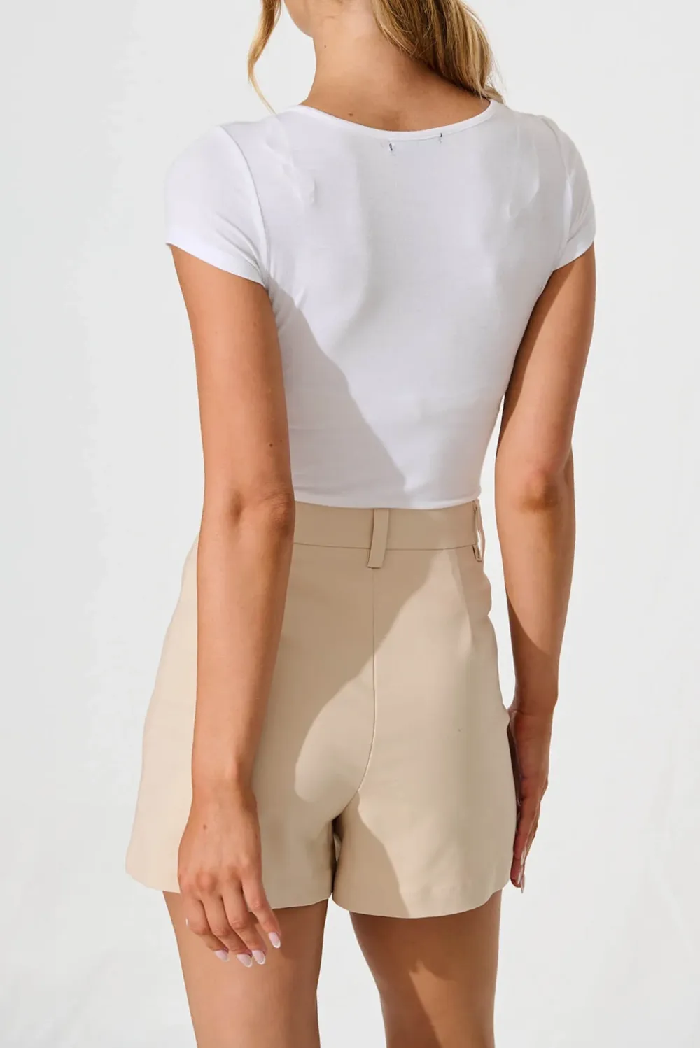 Beige High Waist Tailored Shorts
