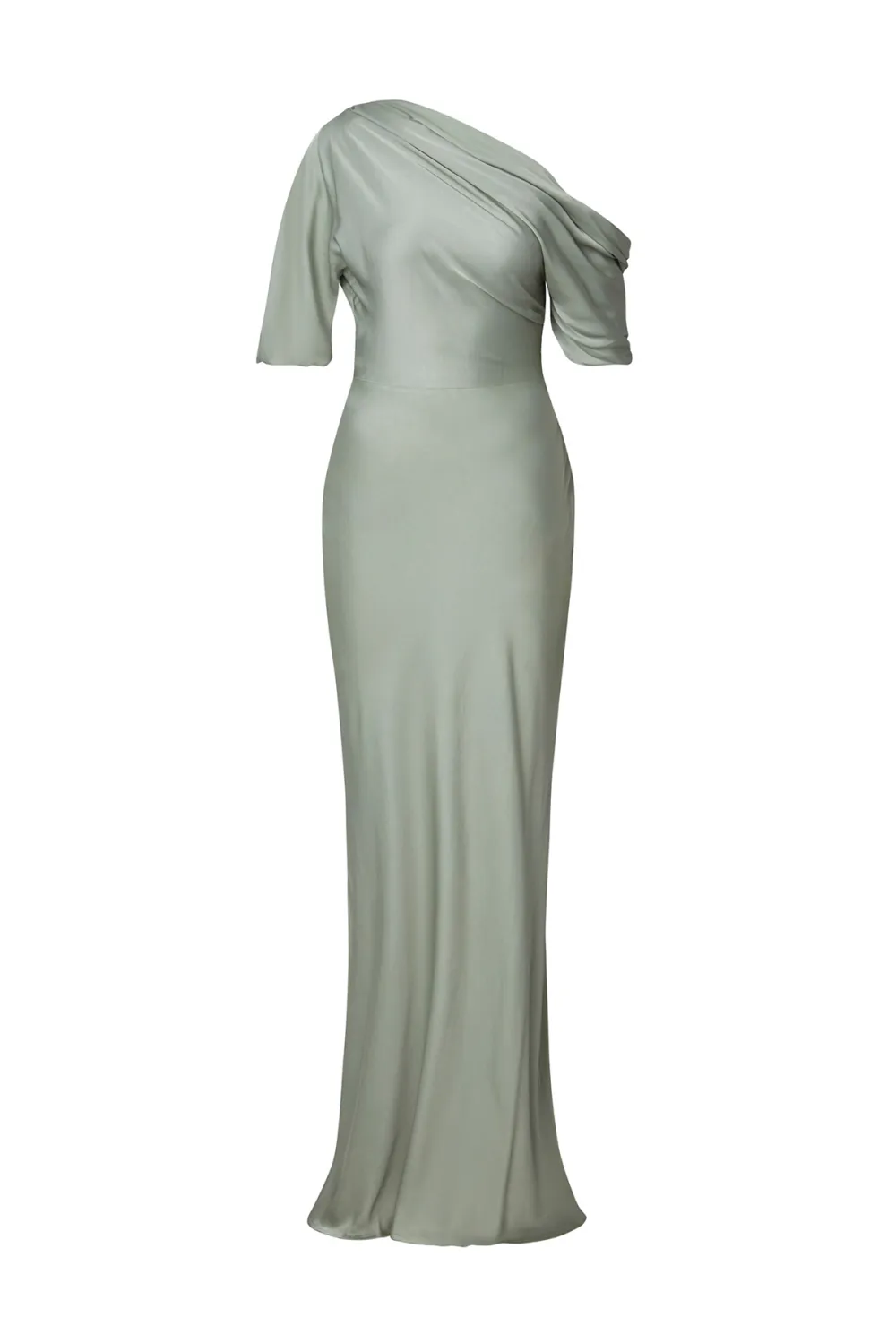 Asymmetrical Shoulder Satin Maxi Dress