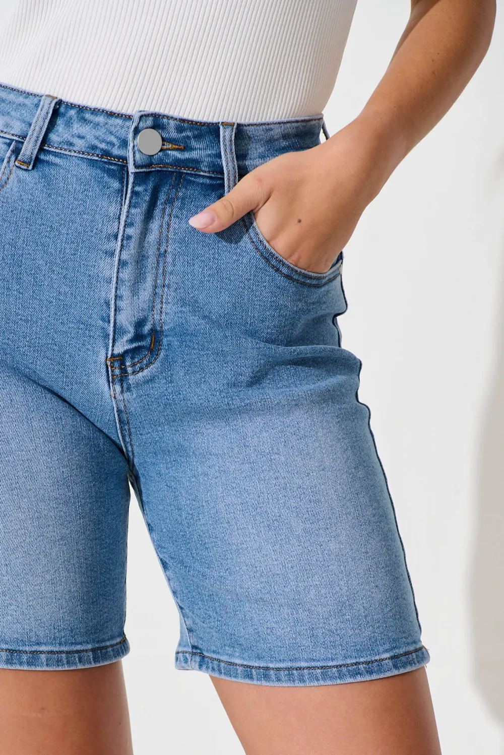 Light Blue Denim High Waist Shorts