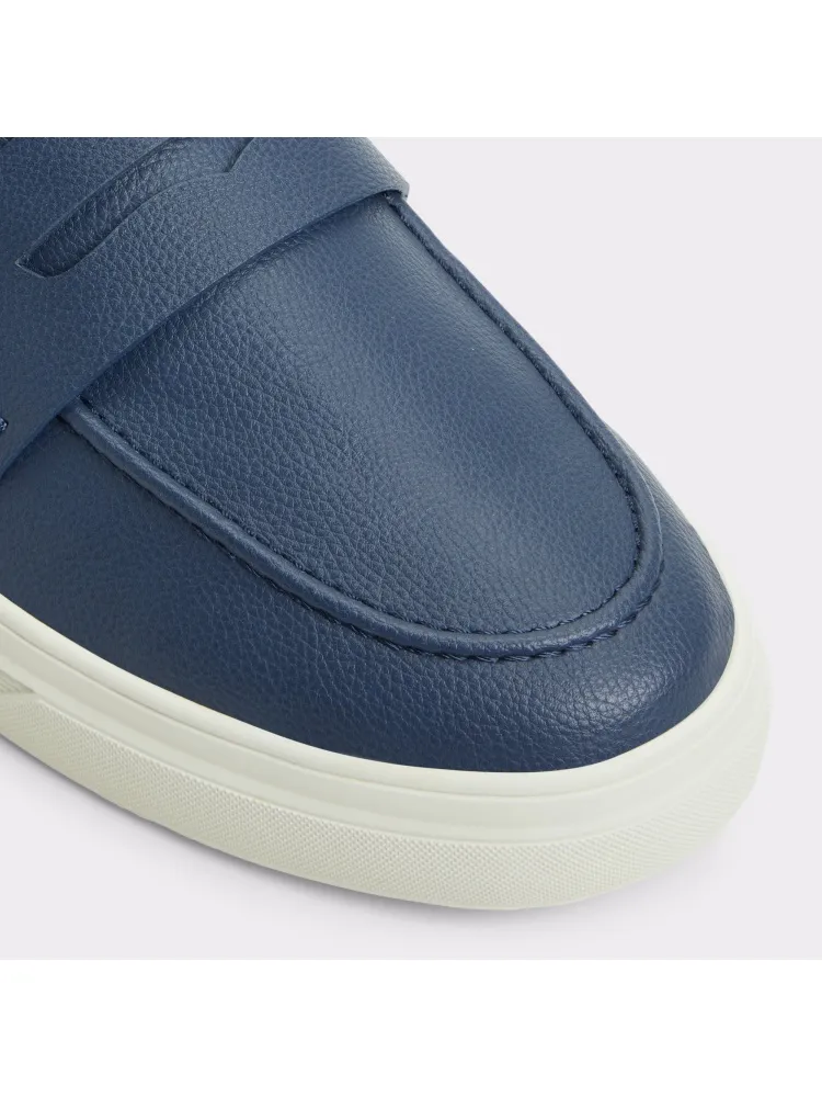 Blue Simple Pebble-Grain Leather Shoes