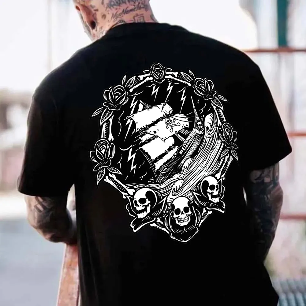Skeleton Ship Sails Printed Men's T-shirt
