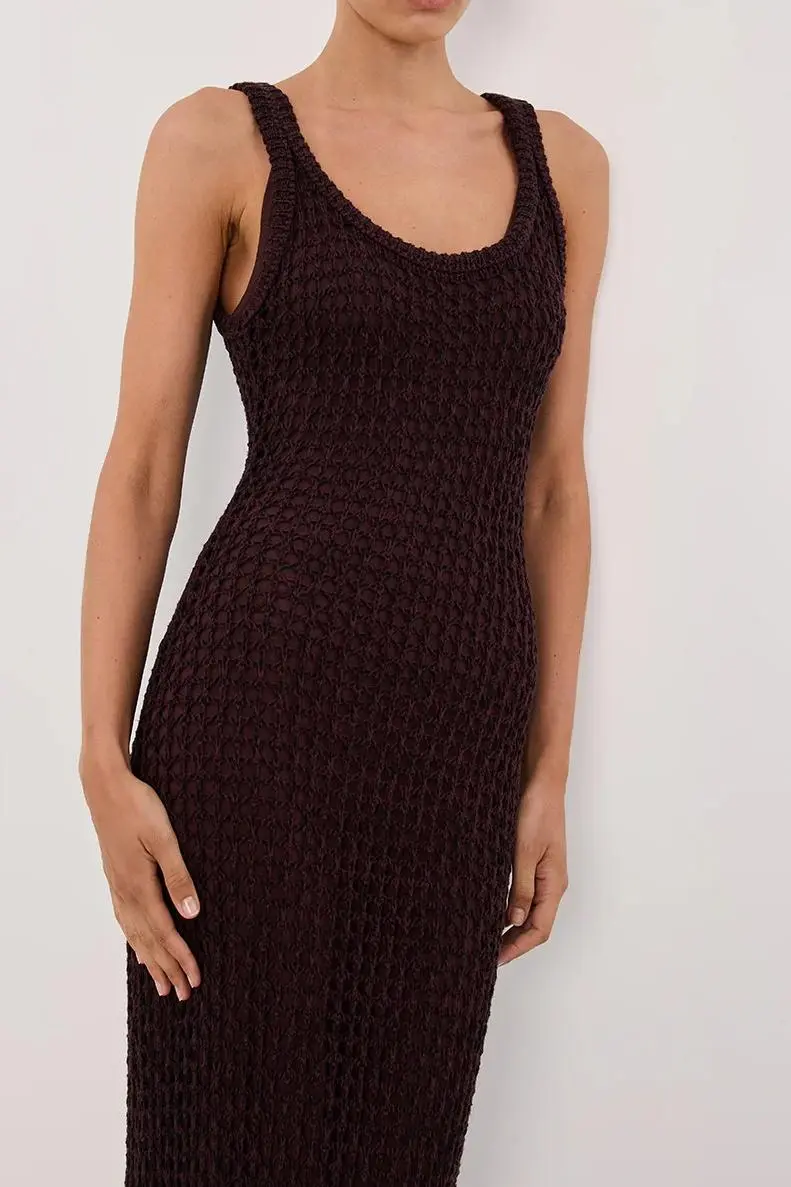 TESS CHOC CROCHET MAXI DRESS