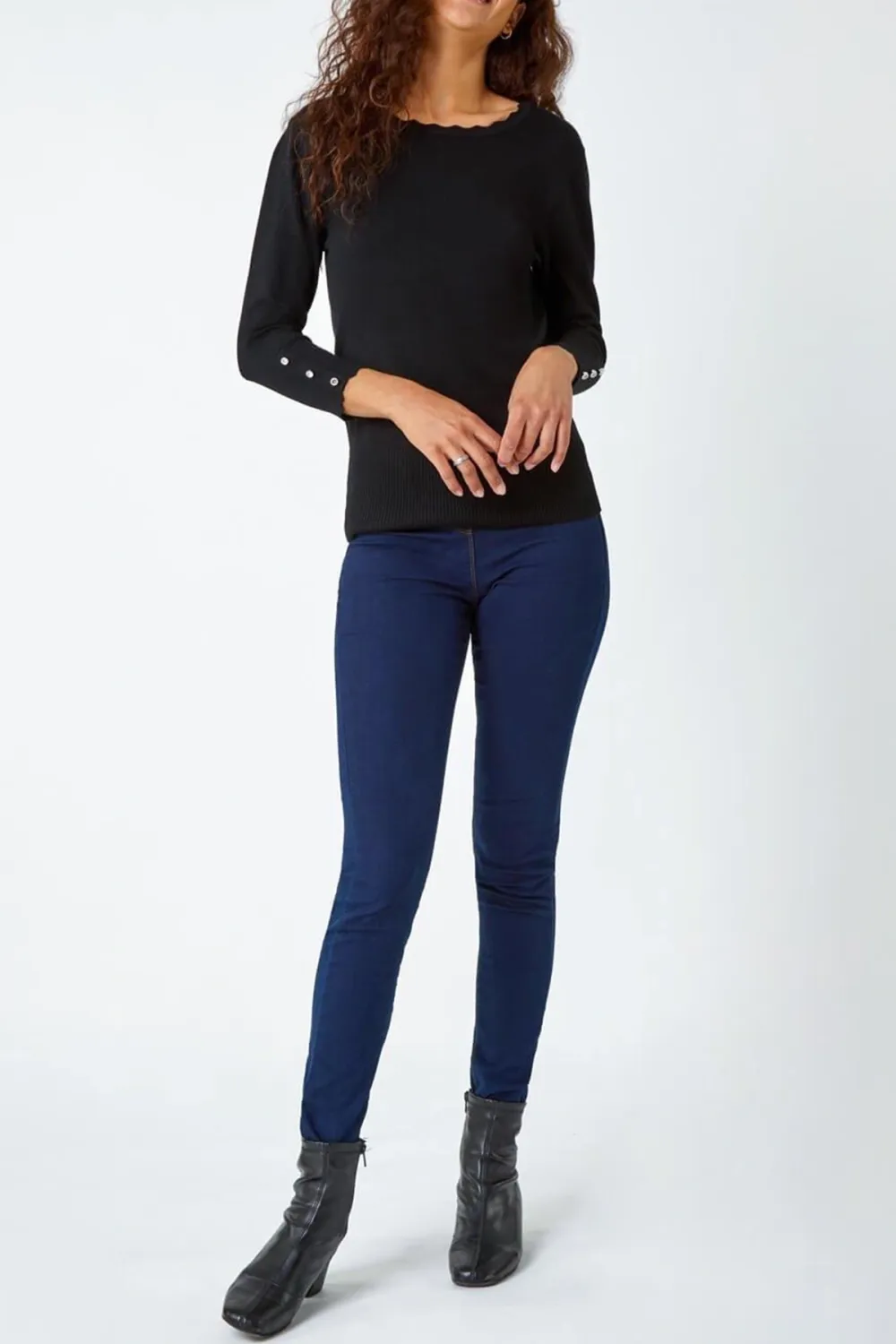 Diamante Button Scallop Edge Jumper